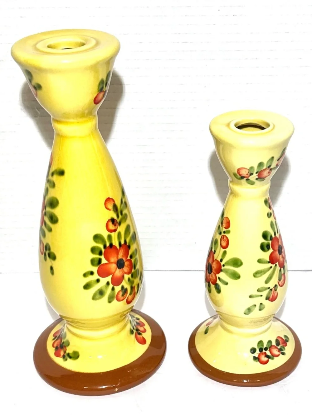 Vintage Pizzato Italian Ceramic Candlestick Holders Pair Hand Painted Floral